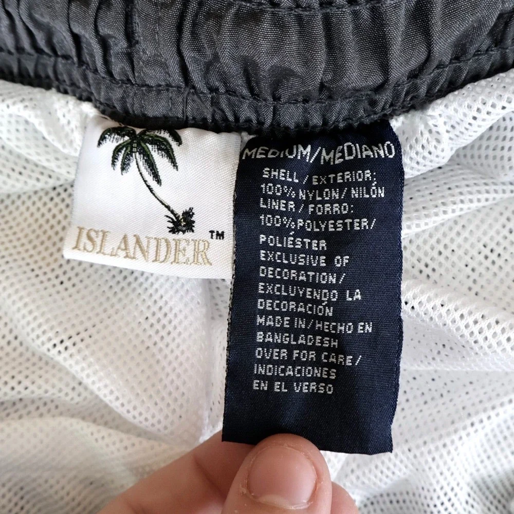 Islander Swim Trunks w/Liner Boys Sz M Black Colorblock Stretch Waist Drawstring